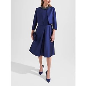 Two Piece A-Line Mother of the Bride Dress Wedding Guest Elegant Winter With Jacket Petite 34 Sleeve Scoop Neck Knee Length Satin Crystals Ruching 2023 Lightinthebox