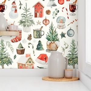 Christmas Floral Wallpaper Peel and Stick Wallpaper Removable Pvc/Vinyl Self Adhesive for Home Decor Wall Decor 17.7''x118''(45cmx300cm) miniinthebox