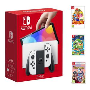 Nintendo Switch OLED White Joy-Con Console + Super Mario RPG + Yoshi's Crafted World + Wargroove (Bundle)