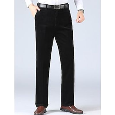 Men's Dress Pants Corduroy Pants Winter Pants Trousers Suit Pants Pocket Plain Comfort Breathable Outdoor Daily Going out 100% Cotton Fashion Casual Black Wine miniinthebox
