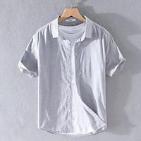 Men's Shirt Linen Shirt Casual Shirt Cotton Shirt White Sky Blue Khaki Short Sleeve Plain Turndown Summer Street Hawaiian Clothing Apparel Button-Down Lightinthebox