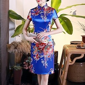 Women's Bodycon Sheath Dress Cheongsam Dress Midi Dress Black Blue Red Short Sleeve Floral Split Spring Summer Stand Collar Chinoiserie Weekend 2022 S M L XL XXL 3XL 4XL 5XL 6XL Lightinthebox