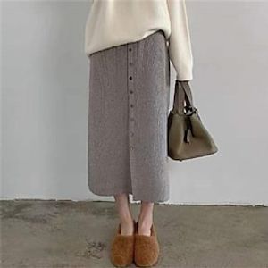 Women's Skirt Long Skirt Straight Midi Acrylic Orange red oat Black Dark Grey Skirts Fall  Winter Knitting Split Ends Fashion Elegant Casual Street Daily One-Size Lightinthebox