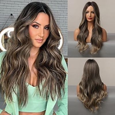 european and american wig women's long curly hair big wave gradient temperament face repair medium curly hair high temperature silk chemical fiber cosplay Lightinthebox