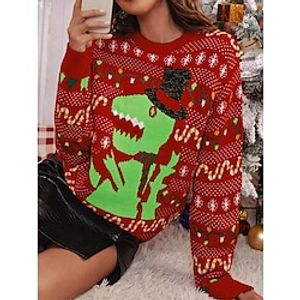 Women's Ugly Christmas Sweater Pullover Sweater Jumper Christmas Sweaters Crew Neck Ribbed Knit Acrylic Knitted Print Fall Winter Regular Outdoor Christmas Daily Fashion Casual Soft Long Sleeve miniinthebox