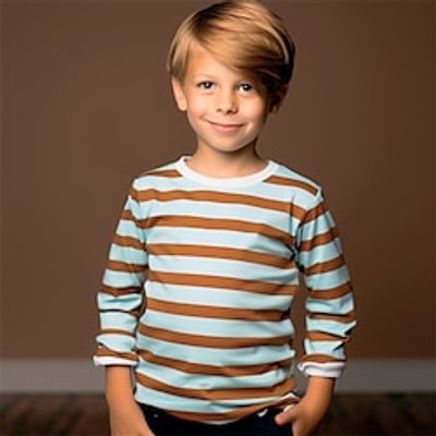 Boys 3D Stripe Tee Shirt Long Sleeve 3D Print Fall Winter Sports Fashion Streetwear Polyester Kids 3-12 Years Crew Neck Outdoor Casual Daily Regular Fit miniinthebox