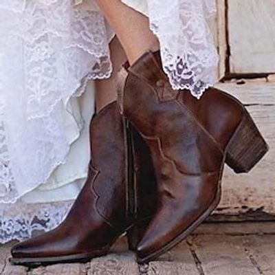 Women's Boots Cowboy Boots Plus Size Work Boots Outdoor Work Daily Booties Ankle Boots Winter Flat Heel Pointed Toe Fashion Elegant Classic PU Loafer Solid Color Dark Green Brown Khaki miniinthebox