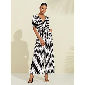 Stripe Print Loose Jumpsuit Wide-legged Trousers