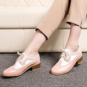 Women's Heels Oxfords Vintage Shoes Brogue Wingtip Shoes Party Outdoor Daily Summer High Heel Chunky Heel Round Toe Vacation Cute Elegant Leather Lace-up Color Block Black Pink Blue miniinthebox