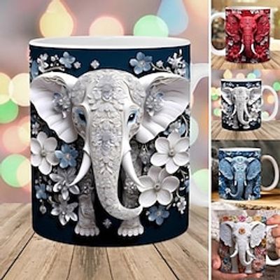 Elephant Mug, Elephant Print Mug, 3D Elephant Mug, 3d Printed Mugs, Ceramic Elephant Print Mug, 3D Elephant Coffee Mug, Sisterhood Friendship Elephant Ornament for Women Tribe Lightinthebox