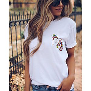 Women's T shirt Giraffe Animal Print Round Neck Tops 100% Cotton Basic Basic Top White Yellow Blushing Pink Lightinthebox
