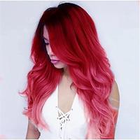 Long Curly Wavy Red Pink Wigs for Women Synthetic Natural Middle Part Daily Party Halloween Cosplay Wig with Wig Cap 21 inch Lightinthebox