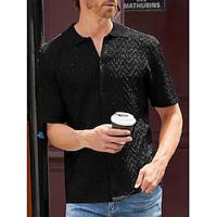 Men's Knit Polo Casual V Neck Short Sleeve Fashion Muscle Solid / Plain Color Pocket All Seasons Black Wine Blue Apricot Gray Knit Polo Lightinthebox