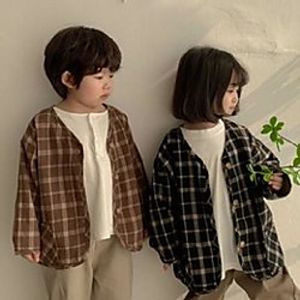 korean style spring summer cotton linen plaid jackets kids thin casual unisex coats x0728 Lightinthebox