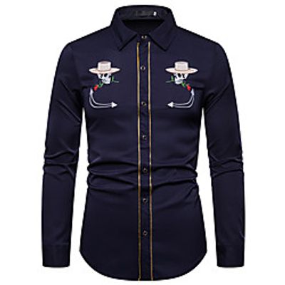 Men's Shirt Other Prints Graphic Long Sleeve Casual Tops Ethnic Style Soft Breathable White Black Navy Blue miniinthebox