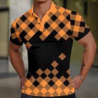 Geometry Men's Business Casual Print Waffle Polo Shirt Outdoor Street Casual Polyester Short Sleeve Turndown Polo Shirts Orange Summer Spring S M L Lapel Polo Lightinthebox