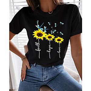 Women's T shirt Graphic Floral Print Round Neck Tops 100% Cotton Basic Basic Top White Black miniinthebox
