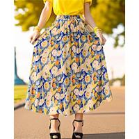 Women's Skirt Swing Midi Skirts Chiffon Print Color Block Floral Date Casual Daily Spring Summer Chiffon Elegant Fashion Yellow Pink Lightinthebox