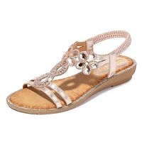 Women's Sandals Boho Bohemia Beach Sparkly Sandals Rhinestone Flat Heel Round Toe Open Toe Elegant Casual Party Beach PU Leather Elastic Band Spring Summer Solid Colored Black Rosy Pink Silver Lightinthebox - thumbnail