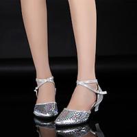 Women's Modern Dance Shoes Performance Ballroom Dance Waltz Plus Size Heel Cuban Heel Buckle Adults' Silver Champagne Light Red Lightinthebox