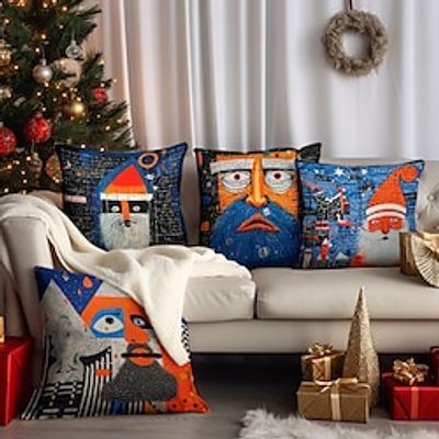 Christmas Grafitti Double Side Pillow Cover 1PC Xmas Soft Decorative Square Cushion Case Pillowcase for Bedroom Livingroom Sofa Couch Chair miniinthebox