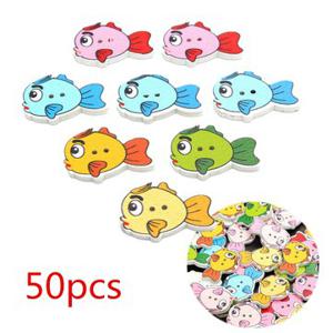 50pcs Fish Wooden Button Beads DIY Craft Scrapbook Decorative Button