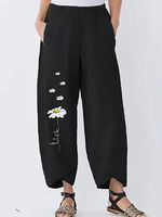 Casual Loose Little Daisy Flower Ladies Wide Leg Pants - thumbnail