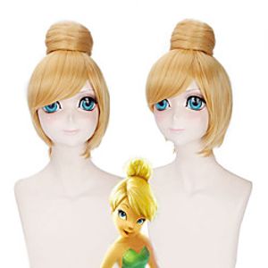 Cosplay Tinker Bell Cosplay Wigs Women's Side bangs 12 inch Heat Resistant Fiber Straight Bun Blonde Teen Adults' Anime Wig miniinthebox