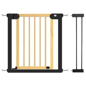 Baby Safe Wooden Safety Gate With 28cm Black Extension - Natural Wood BS_CM_SGW28_NW