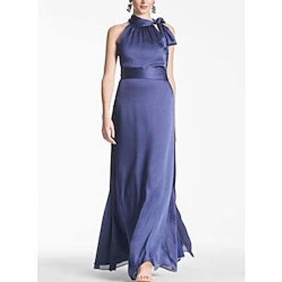 Sheath  Column Evening Gown Satin Elegant Dress Formal Engagement Floor Length Sleeveless Halter Neck Charmeuse with Slit Strappy 2023 Lightinthebox