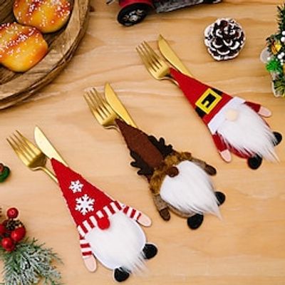 1pc Christmas Decorations Tableware Knife and Fork Cover Home Dining Table Decoration Santa Claus Dwarf Lightinthebox