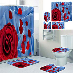 Beautiful Flower Petals Printed Bathroom Home Decoration Bathroom Shower Curtain lining waterproof shower curtain with 12 hooks floor mats and four-piece toilet mats. Lightinthebox