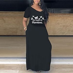 Women's Plus Size Shift Dress Letter V Neck Short Sleeve Spring Summer Casual Maxi long Dress Causal Daily Dress Lightinthebox