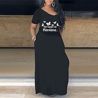 Women's Plus Size Shift Dress Letter V Neck Short Sleeve Spring Summer Casual Maxi long Dress Causal Daily Dress Lightinthebox - thumbnail