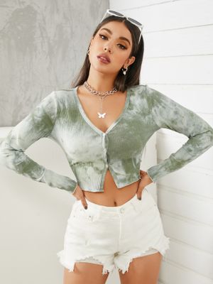 Tie Dye Button Front Design Long Sleeves Knitwear Tie Dye Button Front Design Long Sleeves Knitwear