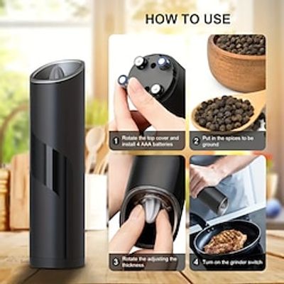 Electric Spice Grinder Salt and Pepper Grinding Set with LED Light Adjustable No Roughness Automatic Lightinthebox