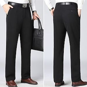 Men's Dress Pants Fleece Pants Winter Pants Trousers Pocket Straight Leg Plain Comfort Warm Office Business Streetwear Casual Black Navy Blue Micro-elastic Lightinthebox