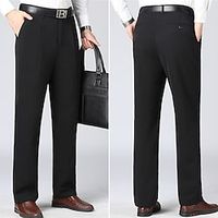 Men's Dress Pants Fleece Pants Winter Pants Trousers Pocket Straight Leg Plain Comfort Warm Office Business Streetwear Casual Black Navy Blue Micro-elastic Lightinthebox - thumbnail