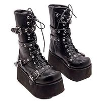 Women's Boots Daily Goth Boots Lace Up Boots Knee High Boots Mid Calf Boots Buckle Wedge Heel Round Toe PU Zipper Solid Colored Black Lightinthebox Women's Boots Daily Goth Boots Lace Up Boots Knee High Boots Mid Calf Boots Buckle Wedge Heel Round Toe PU Zipper Solid Colored Black Lightinthebox