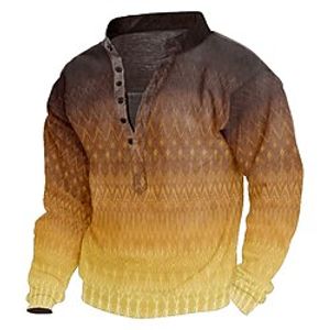 Men's Sweatshirt Orange Henley Colorful Print 3D Casual 3D Print 3D Print Casual Spring Fall  Winter Clothing Apparel Hoodies Sweatshirts  miniinthebox