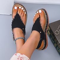 Women's Sandals Daily Plus Size Summer Flat Heel Open Toe Casual PU Leather Buckle Solid Colored Black Yellow Navy Blue Lightinthebox - thumbnail