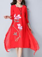 Floral Fake Two Pieces Women Dresses