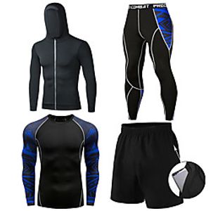 Men's Activewear Set Workout Outfits Compression Suit Athleisure 4pcs Winter Long Sleeve Moisture Wicking Quick Dry Breathable Gym Workout Running Active Training Jogging Exercise Sportswear Solid Lightinthebox