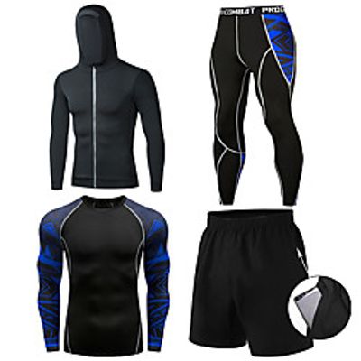 Men's Activewear Set Workout Outfits Compression Suit Athleisure 4pcs Winter Long Sleeve Moisture Wicking Quick Dry Breathable Gym Workout Running Active Training Jogging Exercise Sportswear Solid Lightinthebox