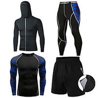 Men's Activewear Set Workout Outfits Compression Suit Athleisure 4pcs Winter Long Sleeve Moisture Wicking Quick Dry Breathable Gym Workout Running Active Training Jogging Exercise Sportswear Solid Lightinthebox - thumbnail