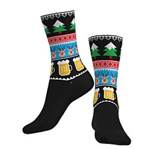 Crew Socks Compression Socks Calf Socks Athletic Sports Socks Cycling Socks Women's Men's Bike / Cycling Breathable Soft Comfortable 1 Pair Graphic Christmas Santa Claus Cotton Black S M / Stretchy miniinthebox