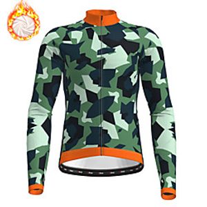 21Grams Men's Long Sleeve Cycling Jersey Winter Fleece Polyester Army Green Camo / Camouflage Bike Jersey Top Mountain Bike MTB Road Bike Cycling Fleece Lining Warm Quick Dry Sports Clothing Apparel miniinthebox