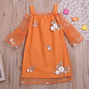 Kids Little Girls' Dress Flower Embroidered Orange Knee-length 3/4 Length Sleeve Active Dresses Summer Regular Fit 2-6 Years miniinthebox