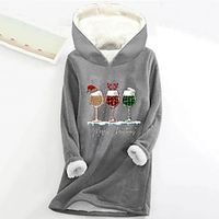 Women's Hoodie Sweatshirt Pullover Christmas Sweatshirt Sherpa Fleece Lined Graphic Warm Fuzzy Festival Print Black Pink Dark Pink Christmas Casual Hoodie Long Sleeve Top Micro-elastic Fall  Winter Lightinthebox - thumbnail