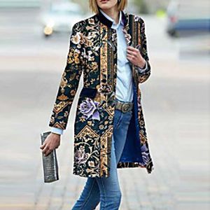 Women's Coat Street Daily Going out Fall Winter Regular Coat Regular Fit Warm Breathable Casual Jacket Long Sleeve Floral Print Black miniinthebox